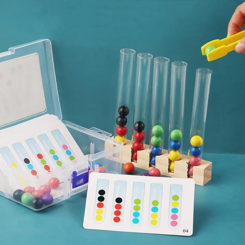 Colorful Wooden Beads Test Tube Toy | Fun Kids Color Sorting Game