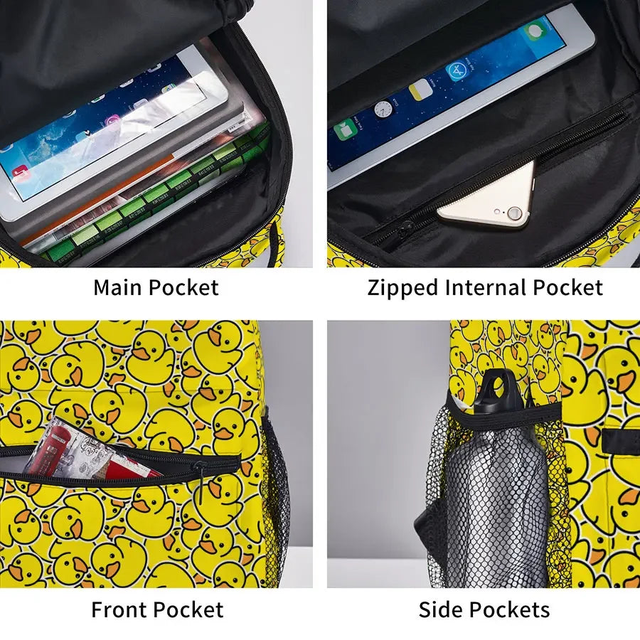 Stylish 2D Cartoon Yellow Duck Backpack for Kids | Waterproof Design