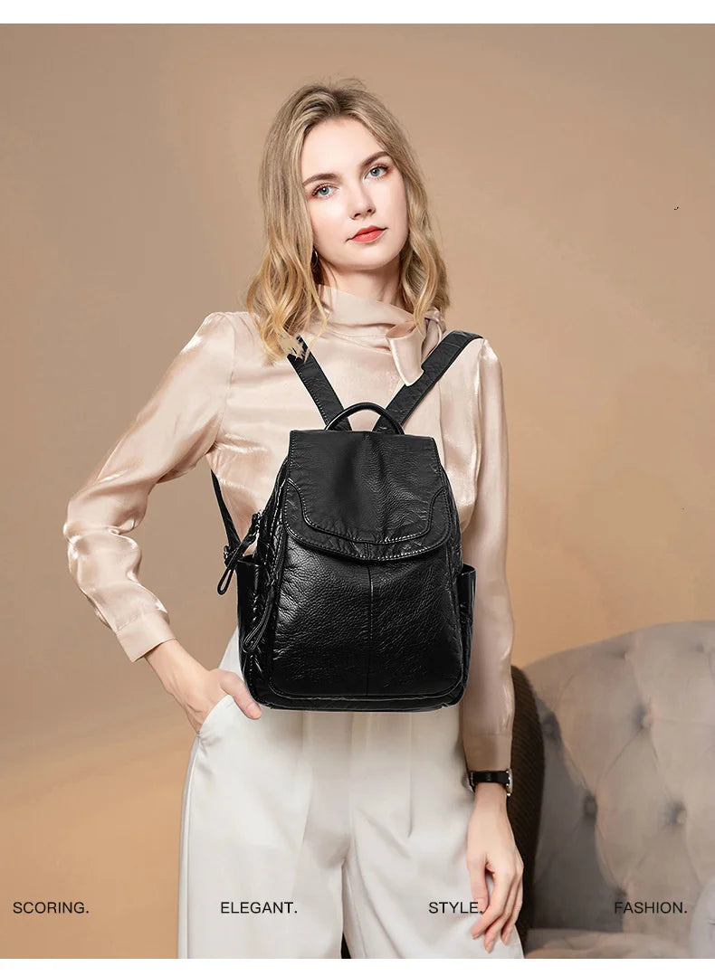 Stylish Women's White Washed Leather Backpack for Casual Travel