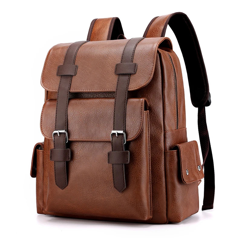 Men's PU Leather Backpack | Stylish Schoolbag for Laptops