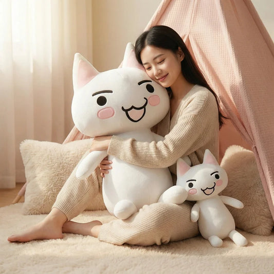 Big Size White Cat Plush Toy | Soft Cuddly Stuffed Anime Doll