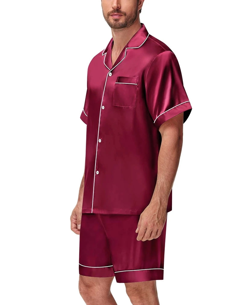 Men's Luxury Satin Pajama Set | Short Sleeve Summer Sleepwear