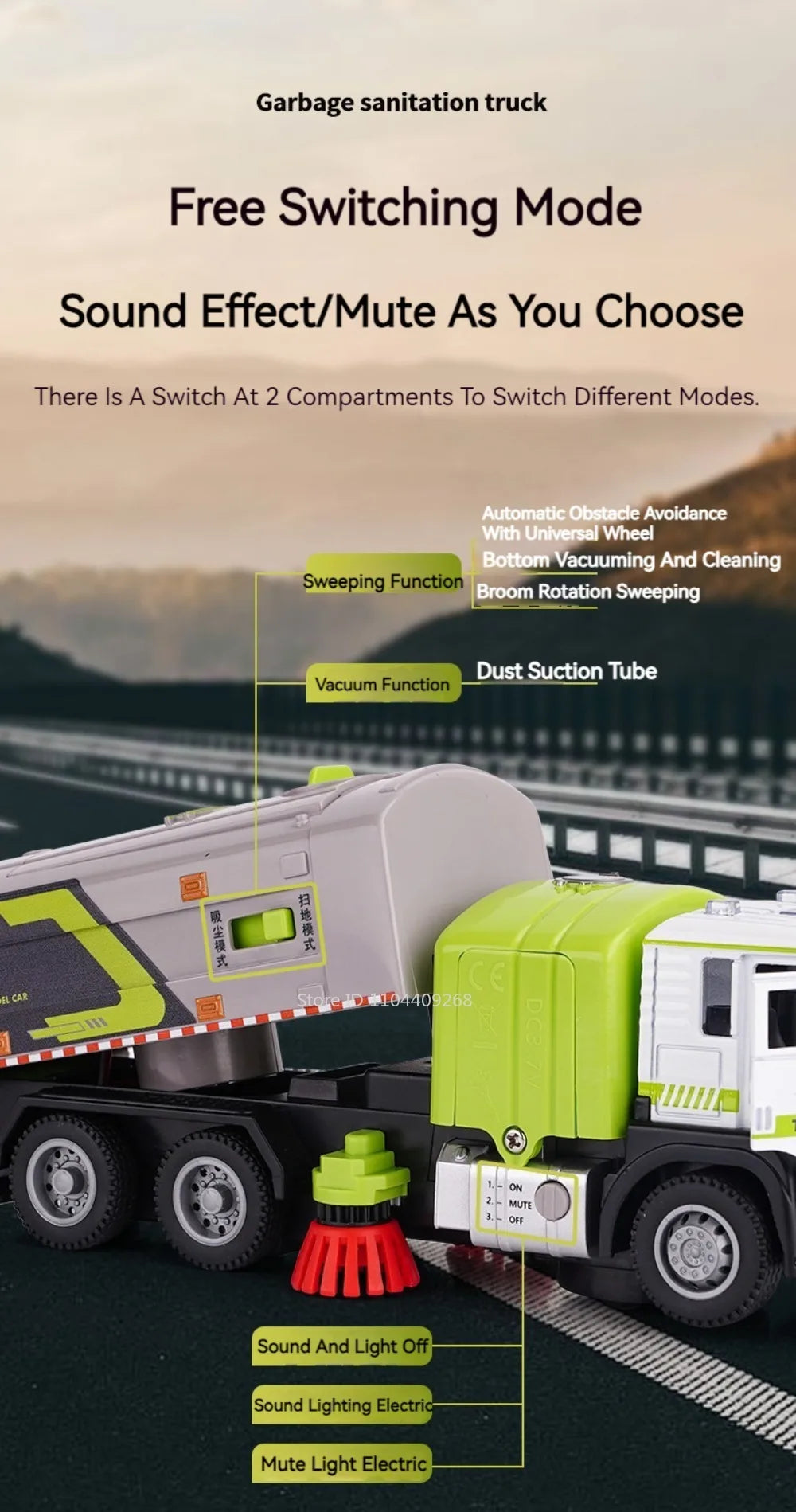 Electric Vacuum Cleaner Garbage Truck Model Toy for Kids