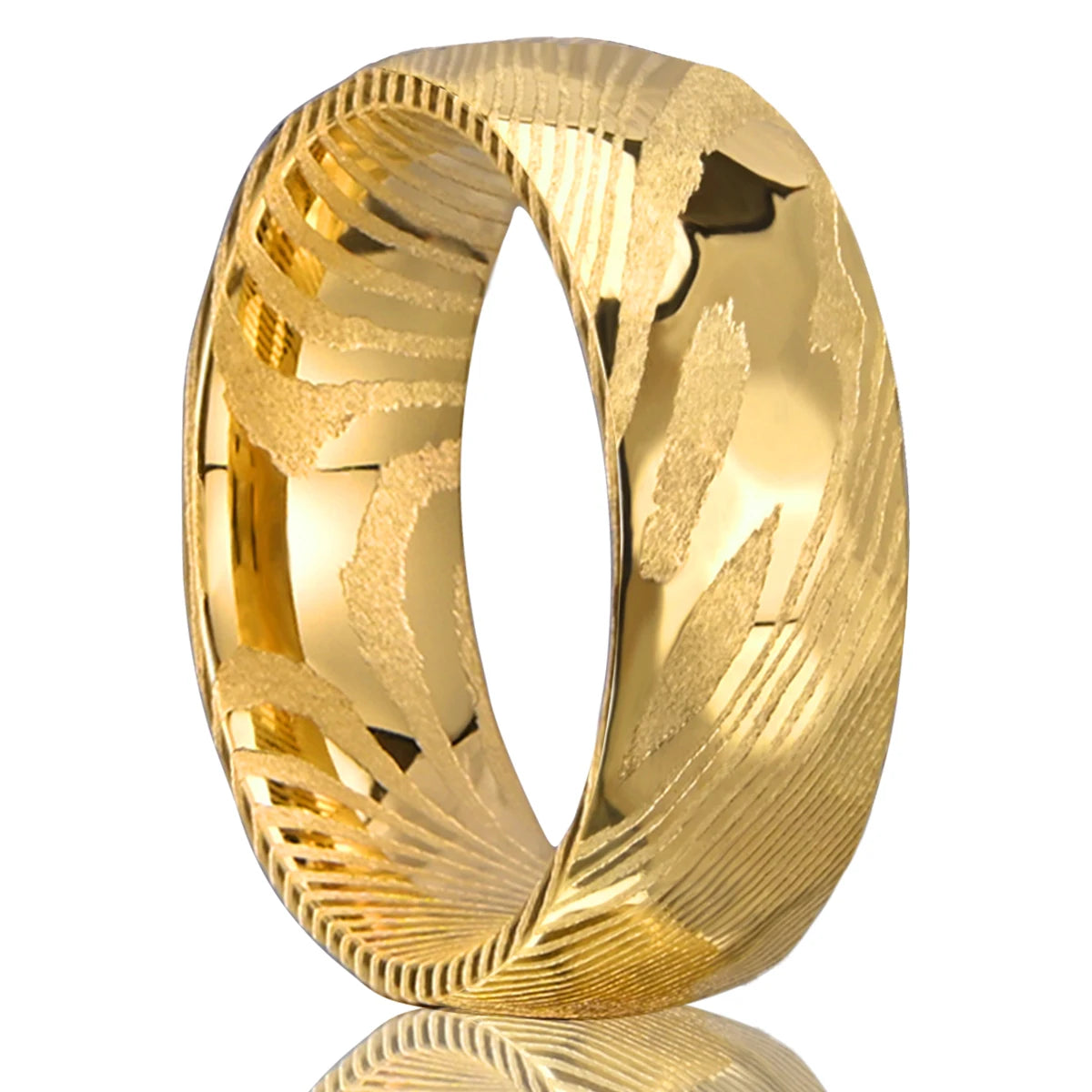 Stunning Golden Damascus Steel Wedding Band | Men's Fashion Ring