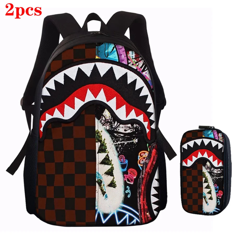 Trendy Shark Graphic Backpack Set | Ideal for School & Adventures
