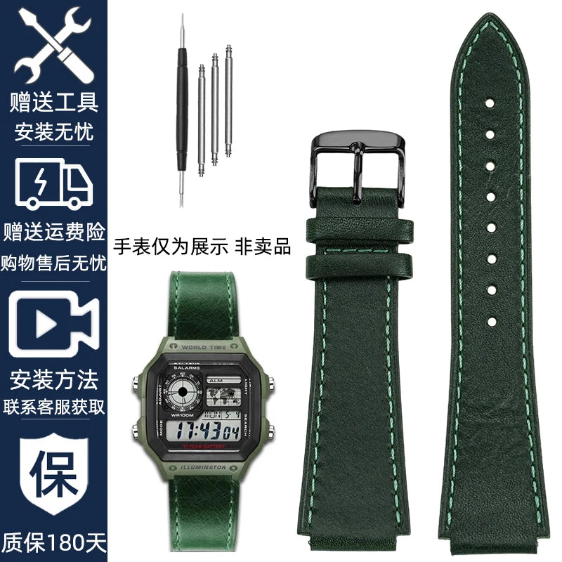 Retro Genuine Leather Watchband | Vintage Men's Bracelet 18MM
