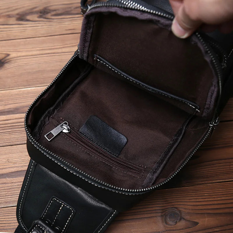 Bolso de pecho de cuero hecho a mano elegante para hombre | Bandolera espaciosa