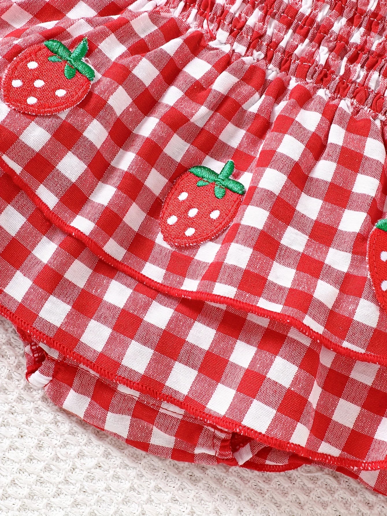 Baby Girl Strawberry Gingham Smocked Romper Dress | Adorable Summer Outfit