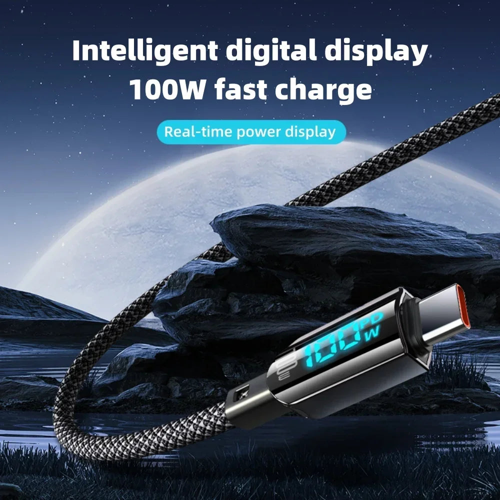 100W USB C to Type C Fast Charging Cable with LED Display