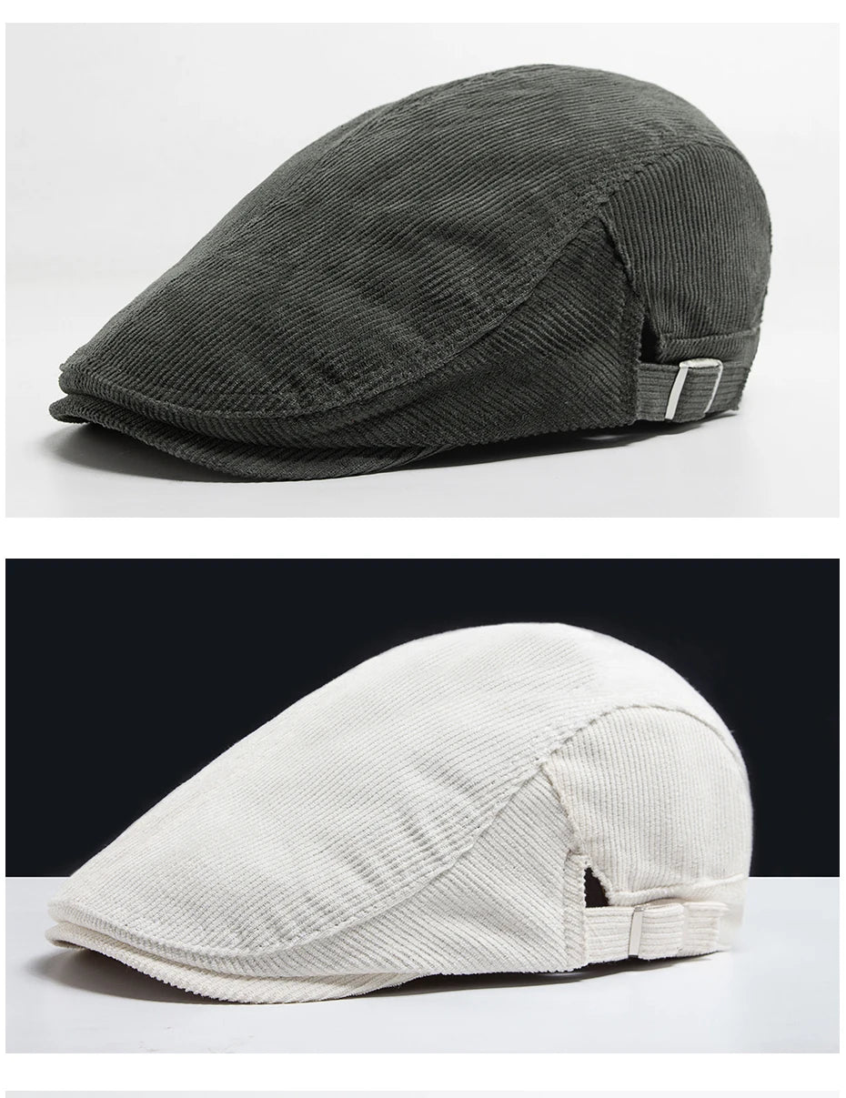 Unisex Corduroy Beret Hat | Vintage Newsboy Cap for All Seasons