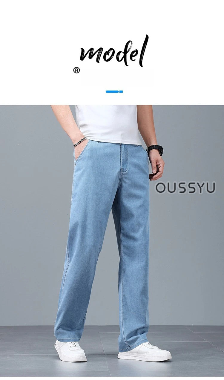 Men's Loose Straight Jeans | Lightweight Casual Pants for Summer