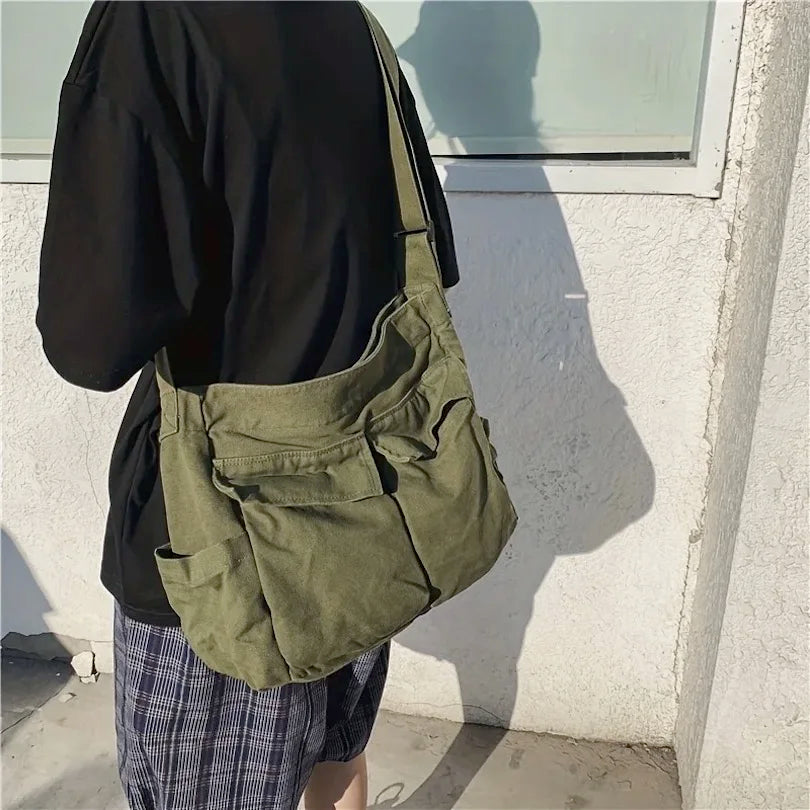 Large Capacity Canvas Shoulder Bag | Versatile Retro Messenger Bag