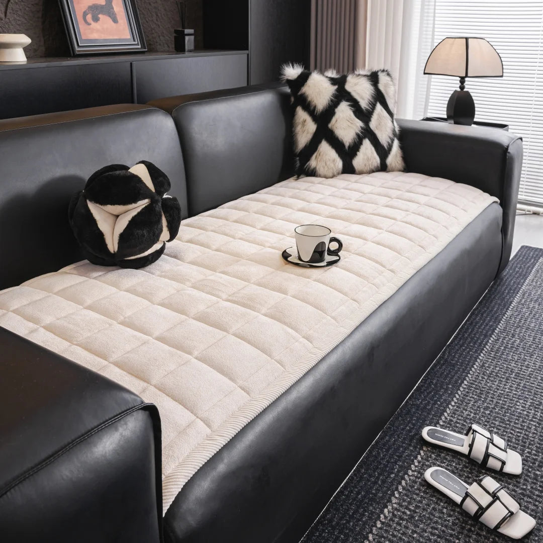 Thicken Squares Quilting Solid Sofa Cover | Elegant Home Decor