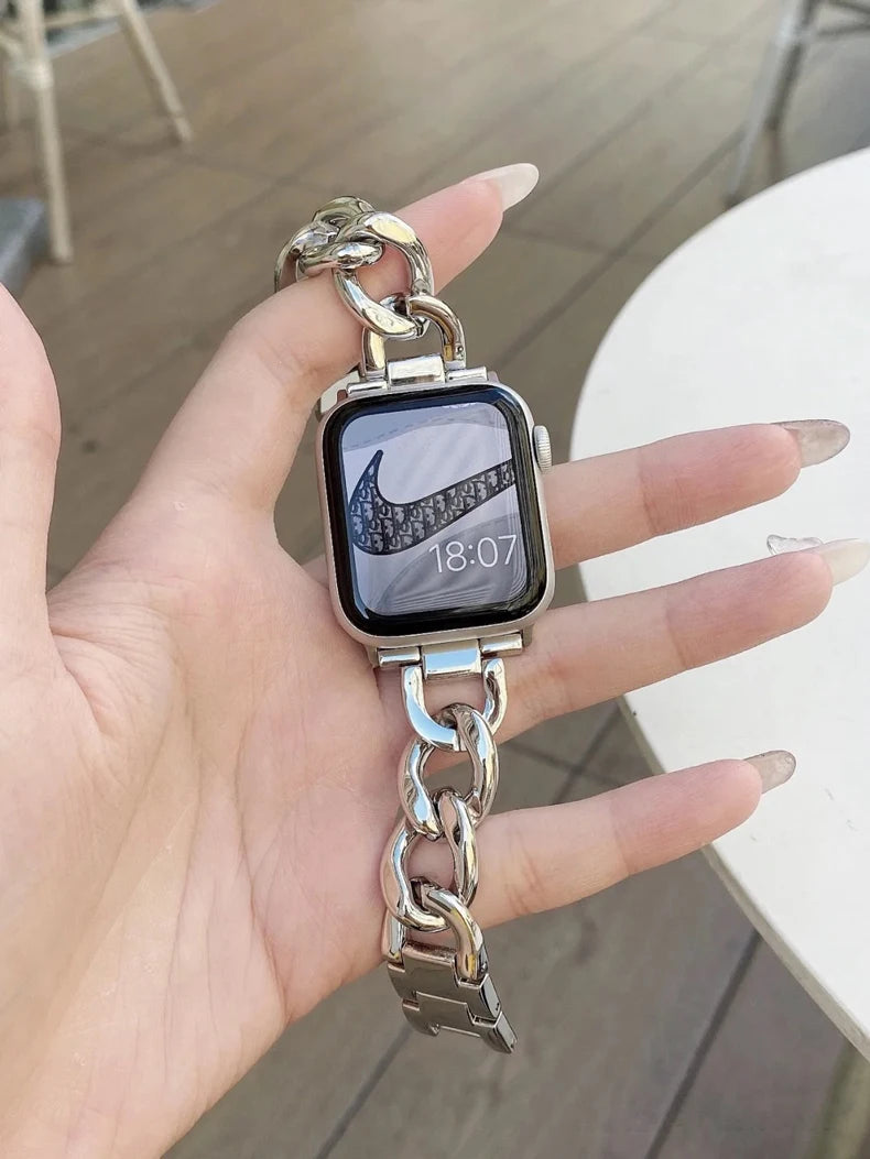 Bold Stainless Steel Cuban Link Bracelet for Smartwatches