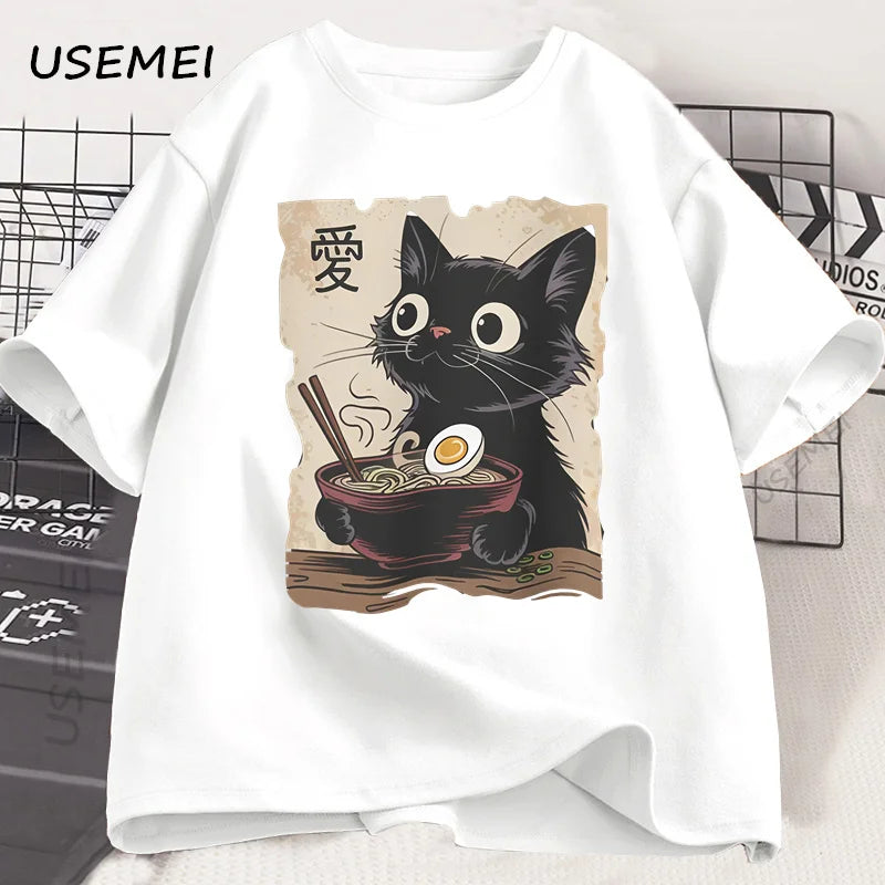Funny Cat Ramen Graphic Tee | Kawaii Anime Cat T-Shirt