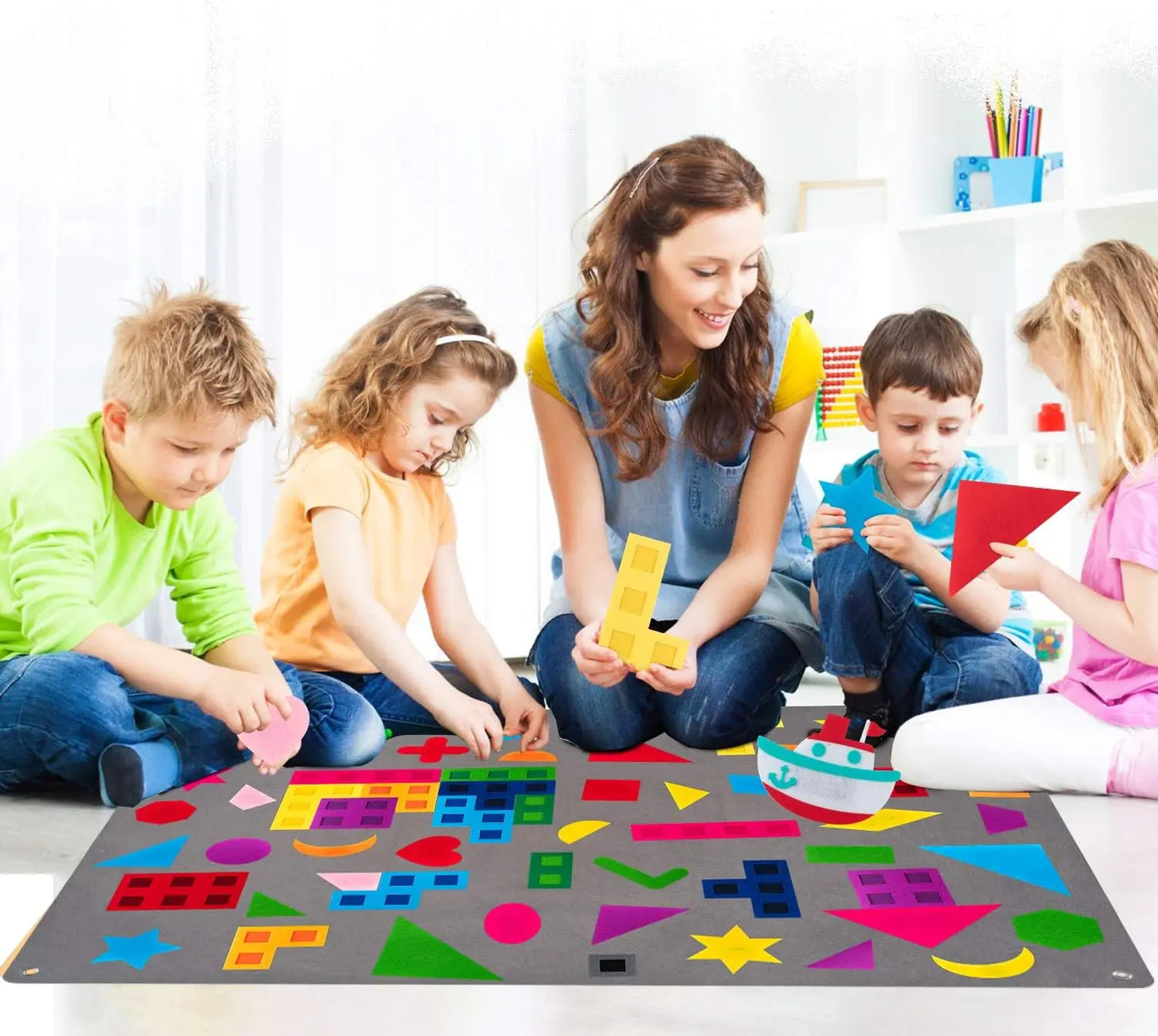 64-Piece Preschool Shape Teaching Felt Board Set for Toddlers