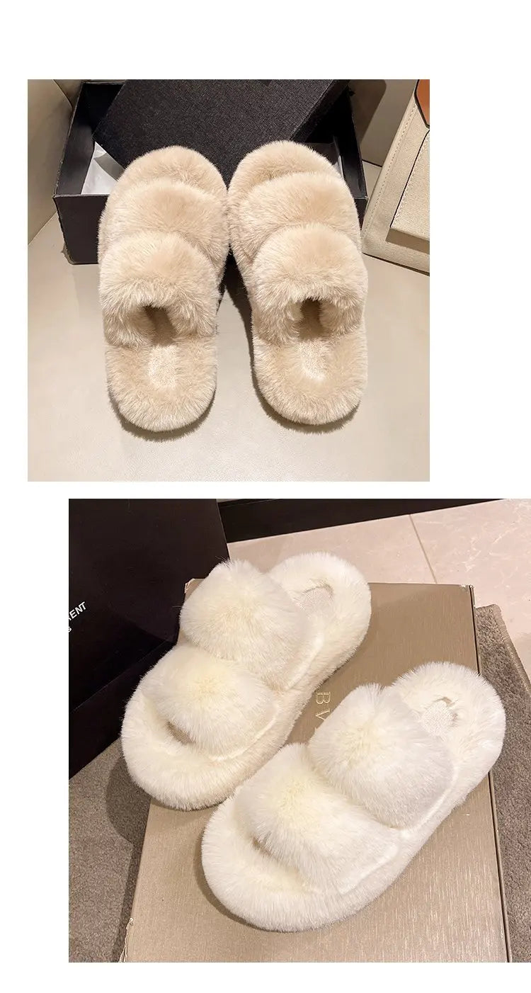 Cozy Plush Fluffy Platform Fur Slippers for Women | Anti-Slip Warmth
