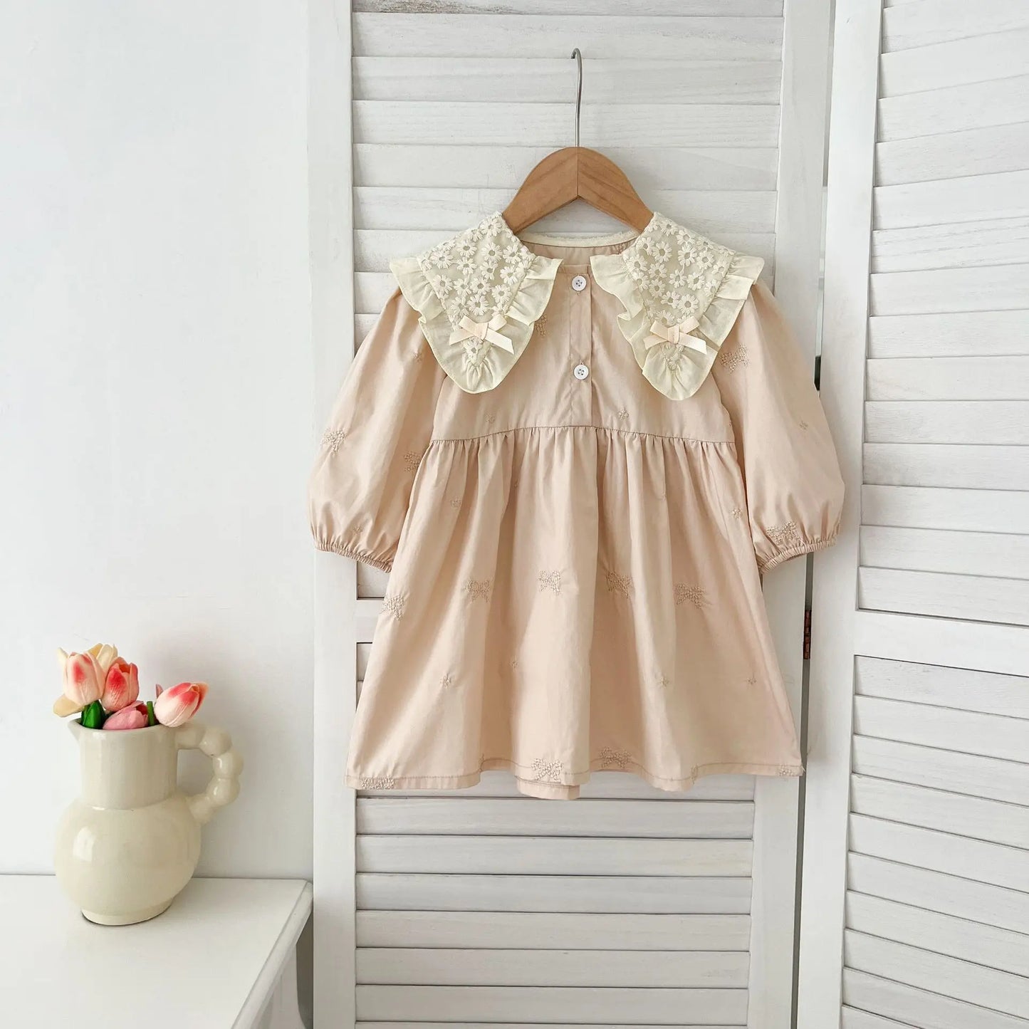 Cute Baby Girls Bow Lace Embroidery Bodysuit & Dress Set