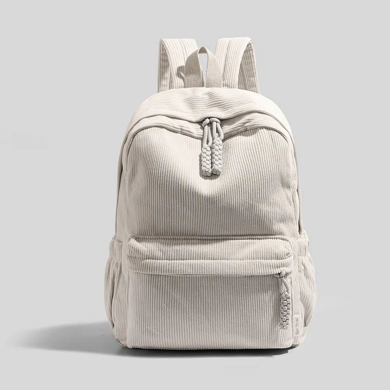 Stylish Neutral Corduroy Backpack | Versatile Large Capacity Daypack