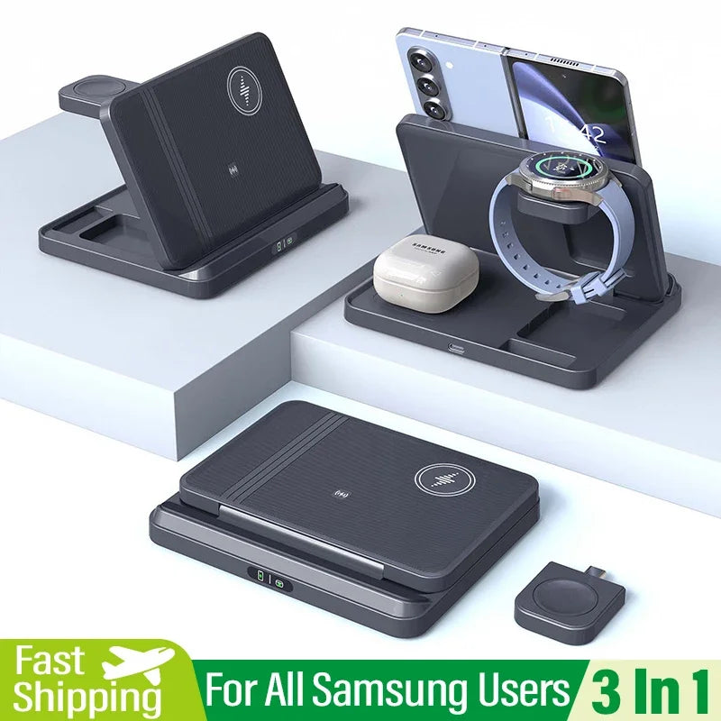 3-in-1 Fast Wireless Charger Stand for Phones, Watches, & Earbuds