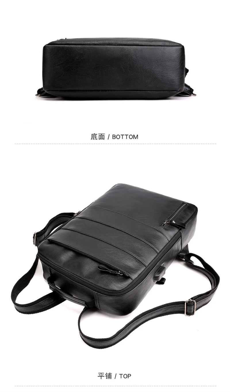 Waterproof PU Leather Business Backpack | Large Capacity USB Rucksack