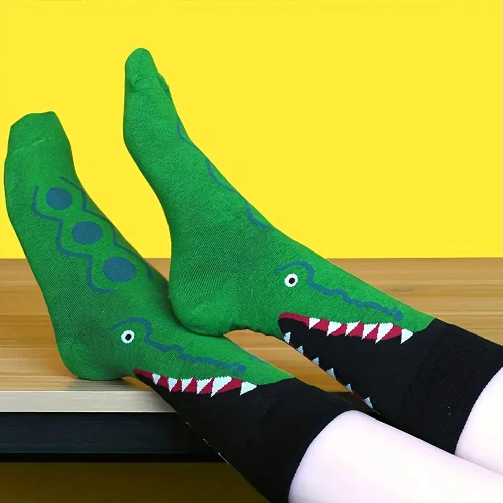 Medium Length Cartoon Shark Socks | Fun Retro Style for Everyone
