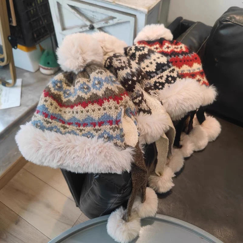 Women's Warm Knitted Fluffy Trapper Hat | Cozy Earflap Beanie