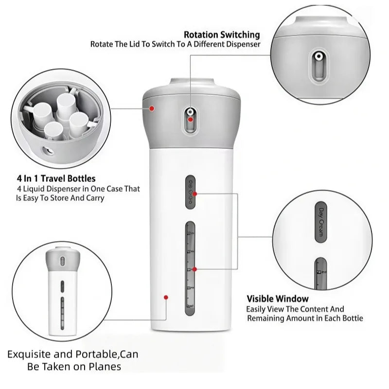 4-in-1 Leakproof Travel Bottle Set for Toiletries & Cosmetics