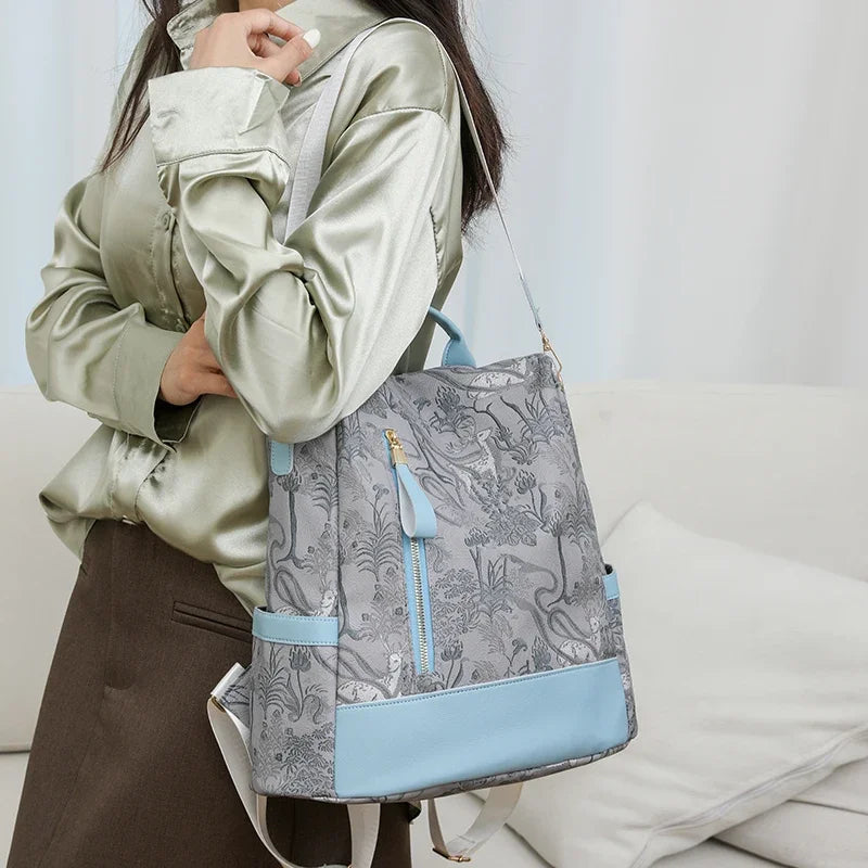 Stylish Color Blocking PU Leather Backpack | Anti-Theft Travel Bag