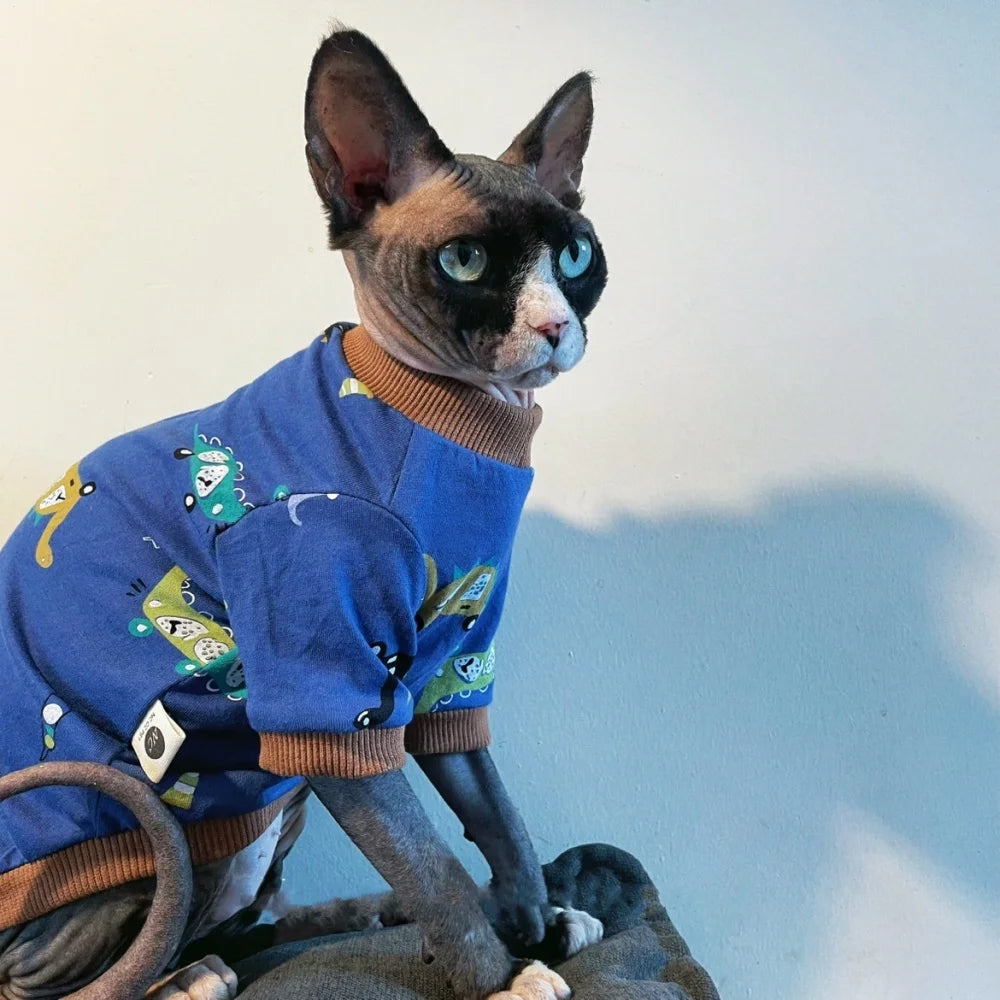 Cute Cartoon Dinosaur T-Shirt for Hairless Cats | Soft Cotton PJs