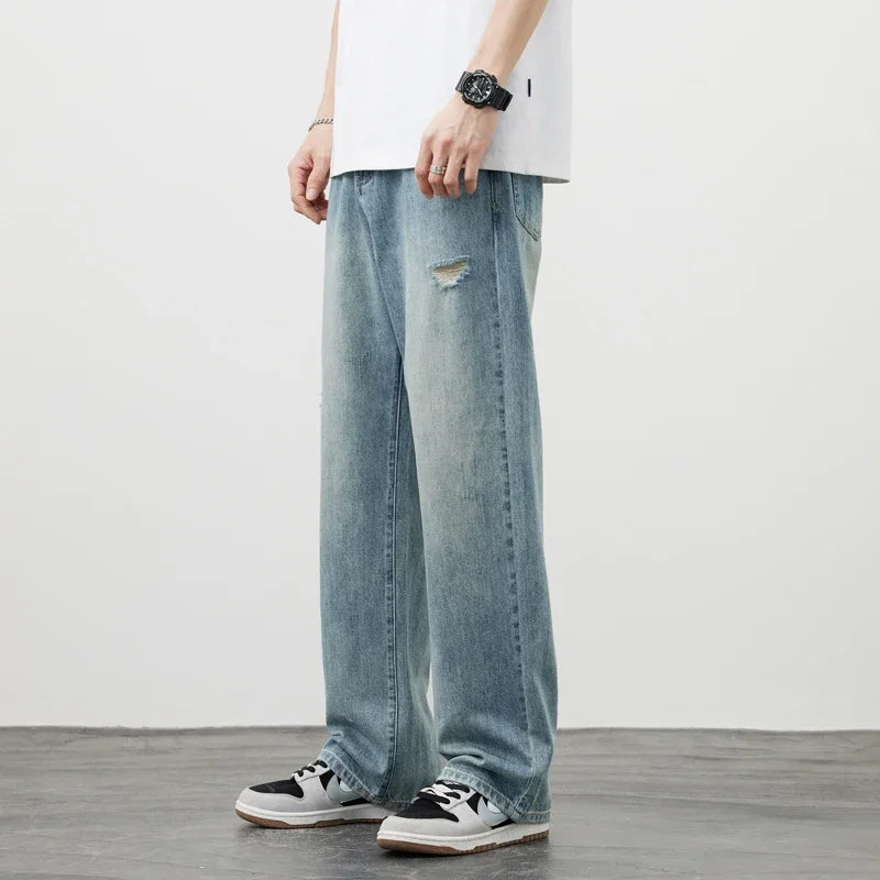 Men's Vintage Baggy Jeans | Distressed Y2K Straight Pants