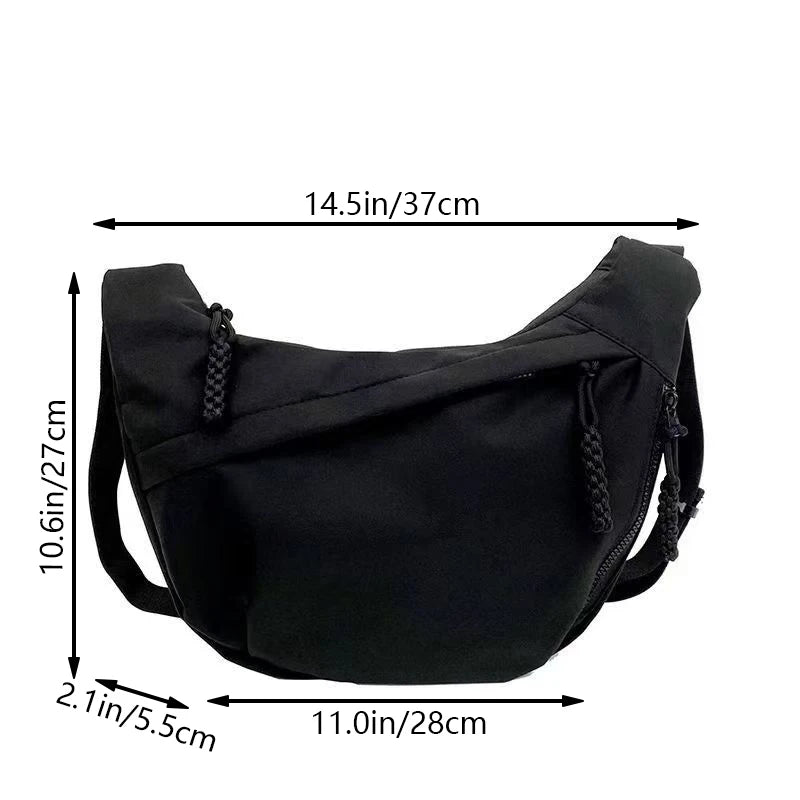 Casual Women's Nylon Crossbody Bag, Large Capacity Hobo Shoulder Purse with Adjustable Strap, Black/White/Khaki for Daily Use