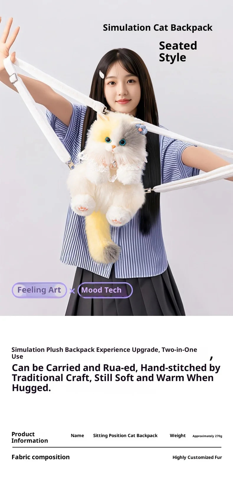 Cute Cat Plush Backpack | Adorable Stuffed Animal Toy for Girls