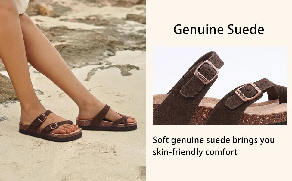 Women's Suede Sandals | Adjustable Buckle Cork Platform Footwear
