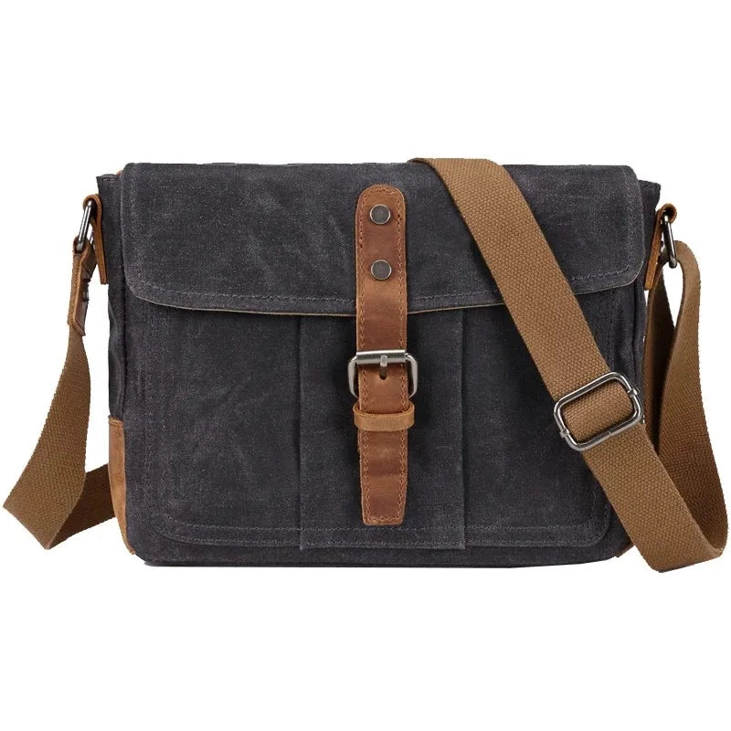 Vintage Waxed Canvas Crossbody Bag | Water-Resistant Casual Satchel