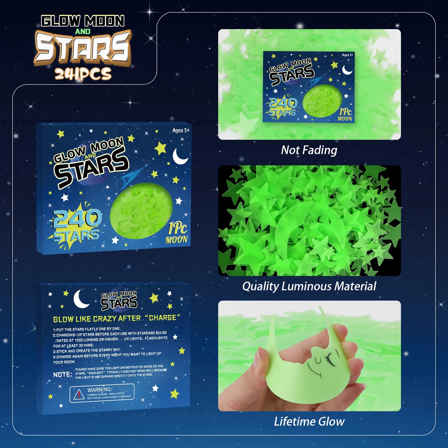 241 ESTRELLAS 3D QUE BRILLAN EN LA OSCURIDAD | Encantadora Decoración de Habitaciones