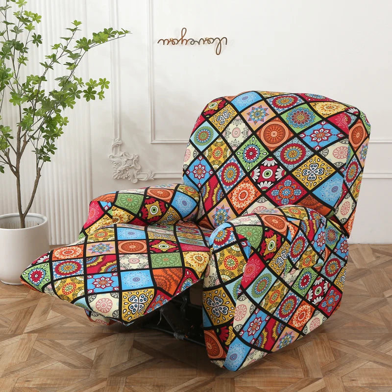 Printed Recliner Cover with Pockets | 4-Piece Furniture Protector