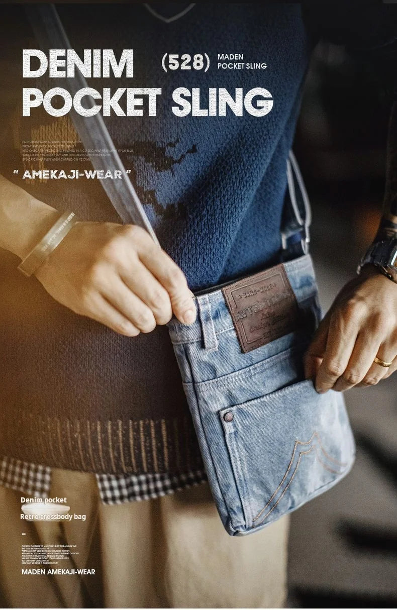 Vintage Washed Blue Denim Crossbody Bag | Unisex Canvas Tote