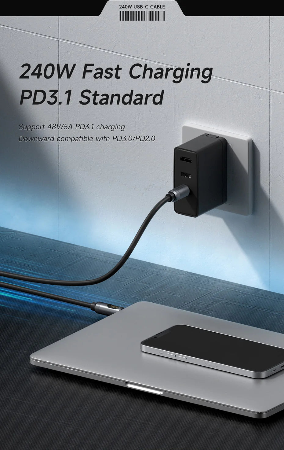 USB C Cable with LED Display | Fast Charging Type C Cable