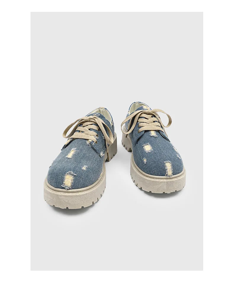 Comfortable Denim Low Top Boots with Thick Sole | Trendy Sneakers