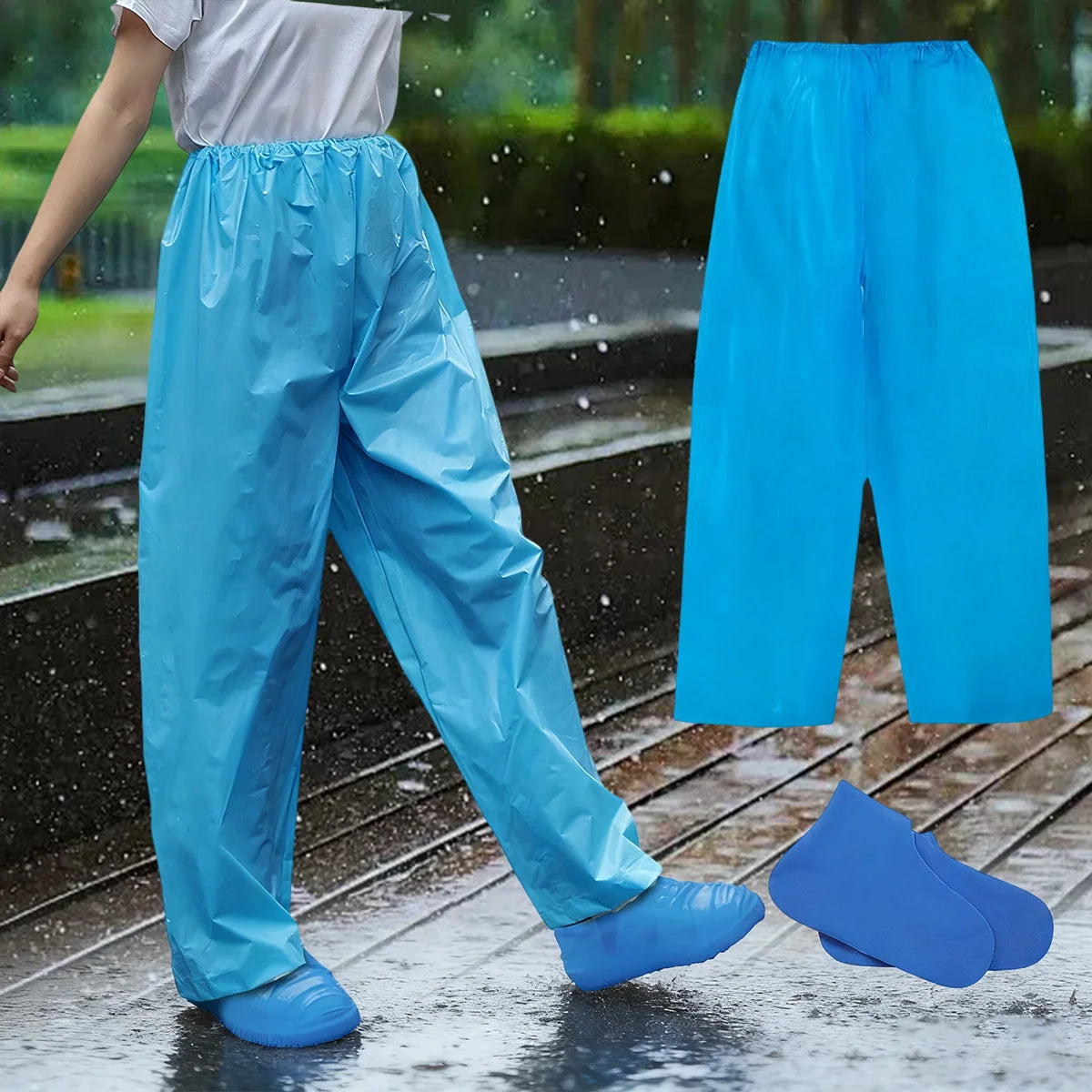 Pantalones de lluvia y cubrezapatos duraderos y reutilizables | Mantente seco y cómodo