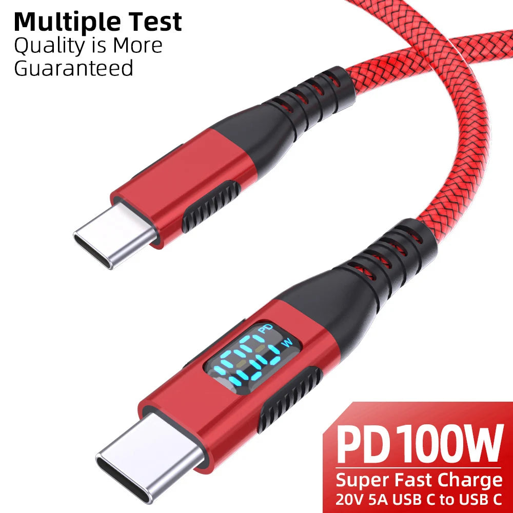 5A 100W USB C to Type C Fast Charging Cable with LED Display