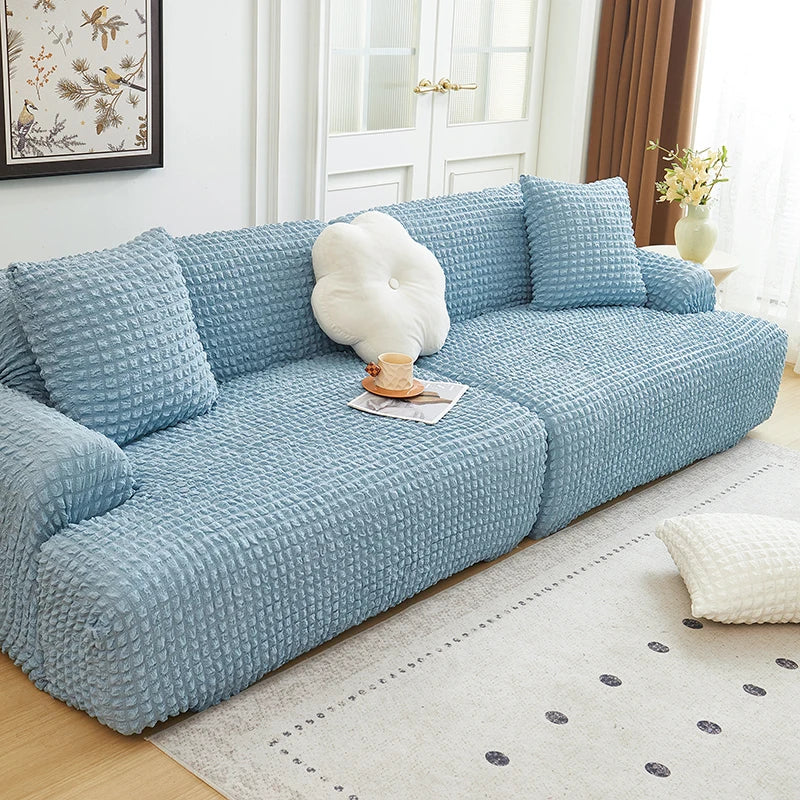 Solid Color Bubble Popcorn Sofa Cover | Elastic & Durable Fit