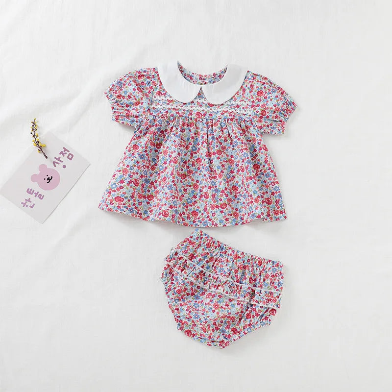 Summer Baby Girls Clothing Set | Floral Puff Sleeve Outfit