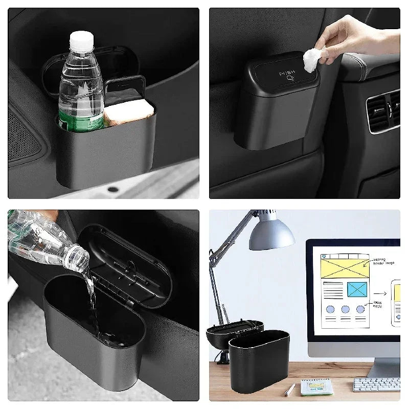 Compact Leak-Proof Car Trash Can with Lid | 60 Garbage Bags Included