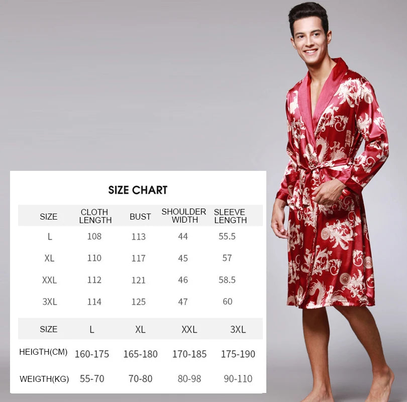 Traditional Japanese KIMONO Fashion YUKATA Oriental Gold Dragons Pattern Bathrobe Summer Men Ice Silk Robes Pajamas  Sleepwear