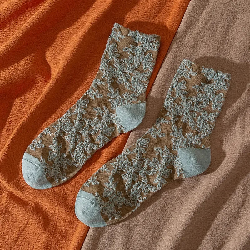 Elegant Flower Embroidery Women Socks | Kawaii Retro Style