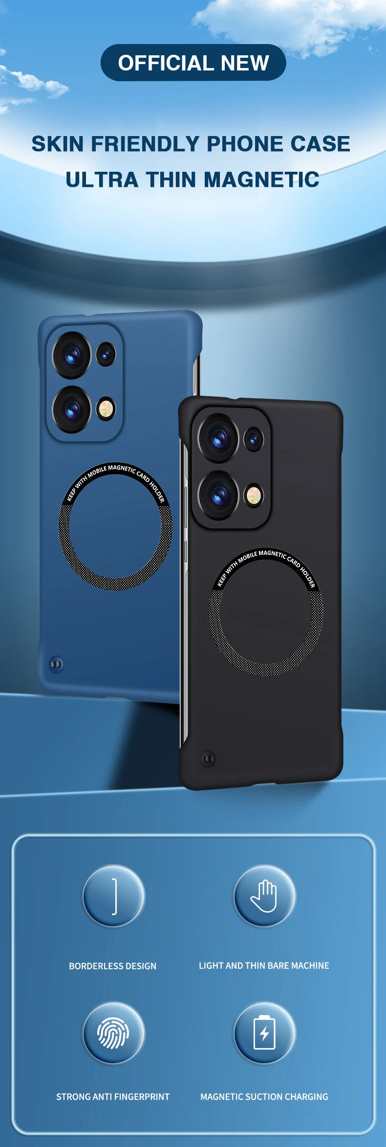 Magnetic Frameless Phone Case for OPPO Reno 13 Reno13 Pro 13Pro 5G Hard PC Armor Wireless Charging Bumper Cover Plain Thin Shell