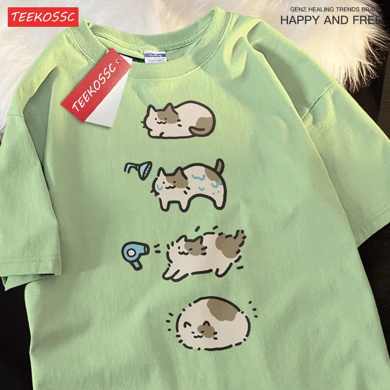 Cute Cartoon Cat Short Sleeve T-Shirt | Summer Casual Unisex Tee