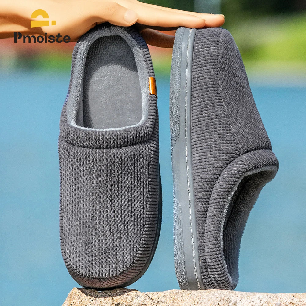 Men's Memory Foam Winter Slippers | Cozy Striped Indoor Shoes